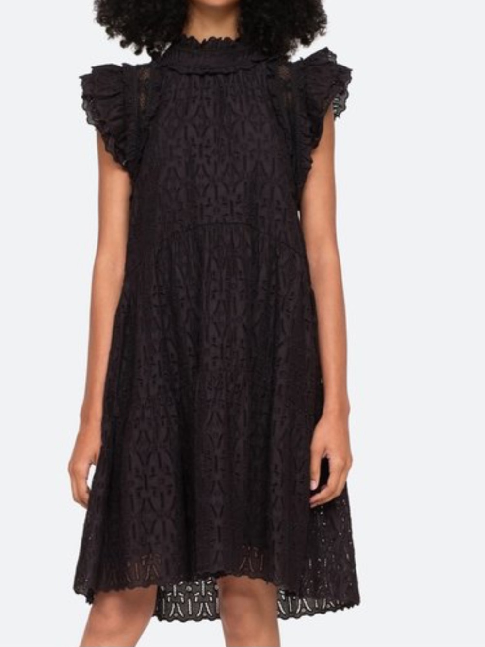 SEA NY Black Ingrid Eyelette Flutter-Sleeve Dress